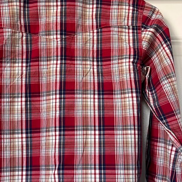 Levi's Pearl Snap Button Red Plaid Long Sleeve Western Cowboy Shirt Small 8-10 - Picture 9 of 11